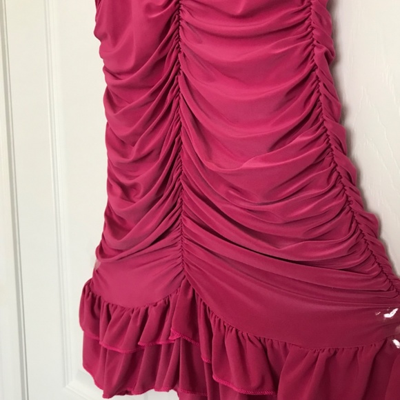 Rare Y2K Seduction Ruched Spaghetti Strap Top S Fit Ruffle Hem Magenta Pink - Picture 10 of 14